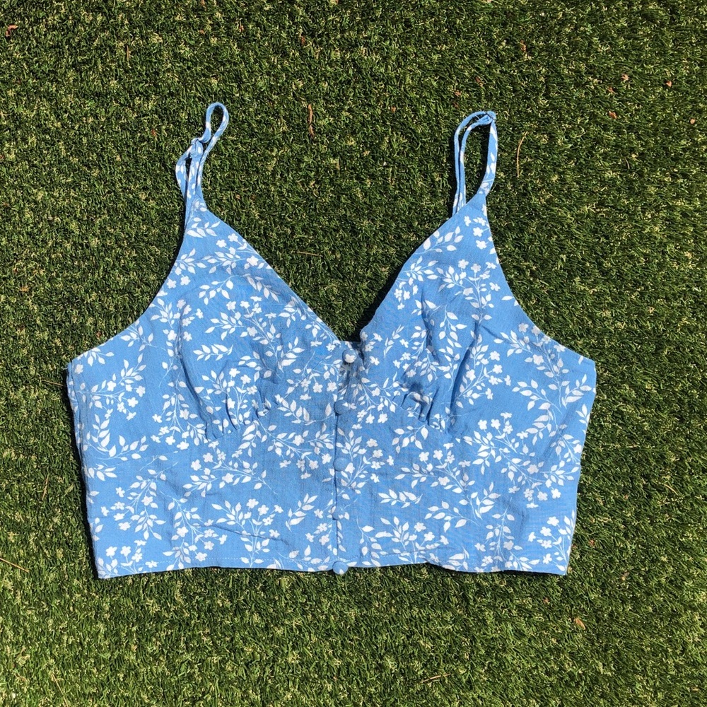Blue Floral Button-Up Top